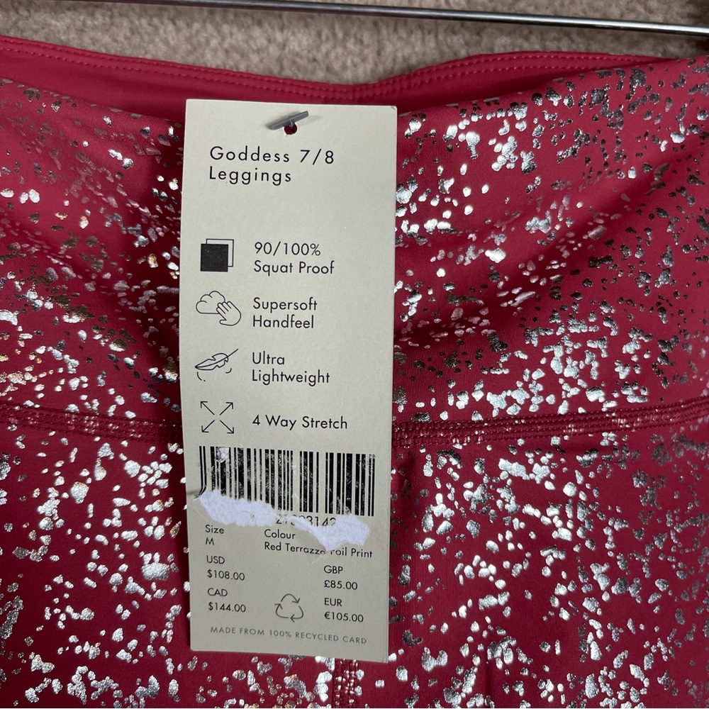 Sweaty Betty Goddess 7/8 Legging Size Medium Red Terrazzo Foil Print Workout NEW - Picture 7 of 10